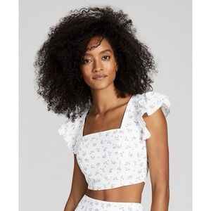 And Now This Floral Crop Top XS Smocked Back Puff Sleeve Square Neck Blouse